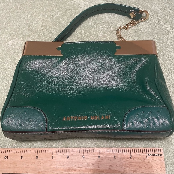 ANTONIO MELANI Emerald Green Leather Crossbody with Gold Accents - Picture 9 of 14